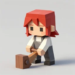 low poly wood cutter red hair cute