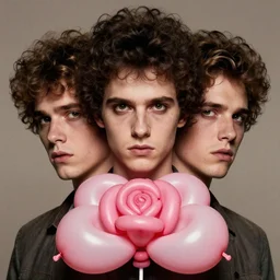 3 d cinematic close portrait of a 1 9 8 0 s symmetrical nasty people dusty pink rose baloon artwork by stanley donwood