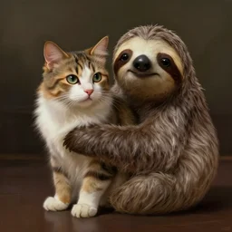 hybrid animal of a cat and a sloth. atmospheric lighting. highly detailed digital painting by ross tran.