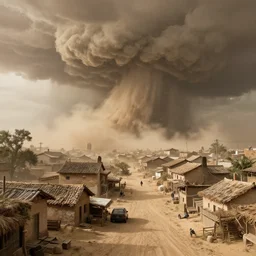 sandstorm in a little town, realistic, 8 k, extremely detailed, cgi, trending on artstation, hyper - realistic render, by greg rutkowski