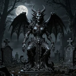 sinister gothic graveyard demon statue, intricate portrait artwork by carlos schwabe, h. r. giger, tom bagshaw, josan gonzalez, h. r. giger, very coherent artwork, dreamlike, darkness, noir, moonlit, dramatic, octane render, unreal engine, 8 k, high contrast