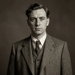 photorealistic sepia portrait of a 1 9 2 0 s plain - looking, almost commonplace, unassuming man, in his mid - thirties. he wears a plain grey suit, a typical 1 9 2 0 s - style haircut, by dave dorman, atmospheric lighting, dark, brooding, painted, intricate, ultra detailed, well composed, best on artstation, cgsociety, epic, stunning, gorgeous, intricate detail, much wow, masterpiece, cinematic aesthetic octane render, 8 k hd resolution,