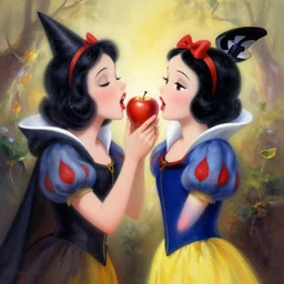 Snow White forces an apple down the witch's throat, stunning airbrush art