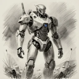 futuristic humanoid mech, pencil sketch, concept art