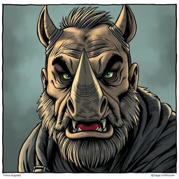portrait of an angry man with rhino nose, wide shot, highly coherent, saga comic, fiona staples