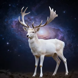 professional digital art of an albino deer, galaxy and stars in the background, awe - inspiring, high quality, greg rutkowski, hd,