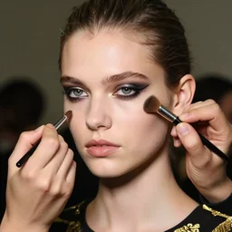 portrait of young edita vilkeviciute, versace fashion show 2 0 1 1 spring summer backstage, makeup by pat mcgrath, detailed face, greg rutkowski, intricate, elegant, highly detailed,