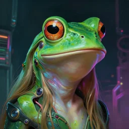 a portrait of cara delevingne look like frog, cyberpunk, fantasy, neon lights, sharp focus, intricate, elegant, digital painting, artstation, matte, highly detailed, concept art, illustration, ambient lighting, art by ruan jia and artgerm and range murata and wlop and ross tran and william, adolphe bouguereau and beeple