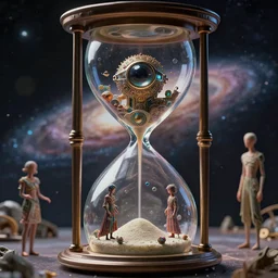 utopian Galaxy, raf simons fashion couture, intricately detailed tiny humanoid inside an hourglass in the style of Emiliano Ponzi and  Chris Ware, futuristic 1990s contemporary art, sci-fi,eye glass, inside view, humanoid pov, intricate artwork by Tooth Wu and wlop and beeple, octane render, trending on artstation, greg rutkowski very coherent symmetrical artwork, depth field, unreal engine, cinematic, hyper realism, high detail, octane cinema 4D render, A24 cinematography, 8k