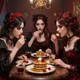 gothic ladies eating pancakes, unreal engine 5