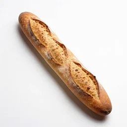baguette, professional product shot, isolated on a pure white background, centered, entire object in frame, sharp focus, soft studio lighting