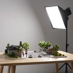 photo still of a miniature diorama of a street on table, 8 k, studio lighting bright ambient lighting key light, 8 5 mm f 1. 8