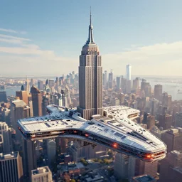 a empire state shaped spaceship