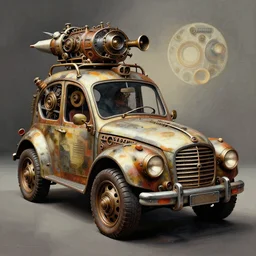car, in the style of cubism steampunk
