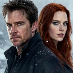 colin farrell as old man logan and ruth negga as jean grey in the snow, concept art, detailed face, fantasy, highly detailed, cinematic lighting, digital art painting by greg rutkowski