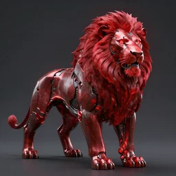 steel cyberpunk lion red glow, concept art, matte painting by jama jurabaev, hard surface, octane render