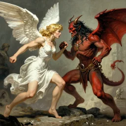 angel and demon fighting by Greg Rutkowski, ultra detailed, 8k