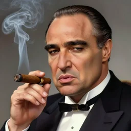 portrait of don vito corleone smoking a cigar highly detailed, digital painting, concept art, sharp focus, by makoto shinkai