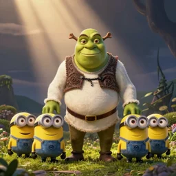 shrek with the minions