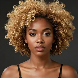 black woman with a gold afro in anime style, highly detailed, sharp colors