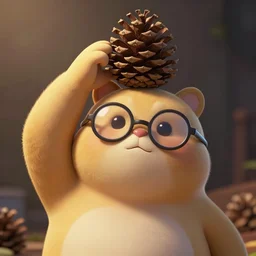 tubby korean hero with glasses holding a pinecone over his head, digital art, dramatic lighting, highly detailed, epic moment, anime