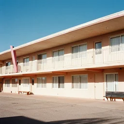 a midcentury modern motel in santa fe new mexico in the year 1 9 6 7