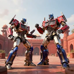 transformers robot fighting with aliens near red fort, octane render, volumetric lighting, art by furio tedeschi, hyper detailed