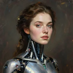 Attractive cyborg woman, painting by Gaston Bussiere, Craig Mullins