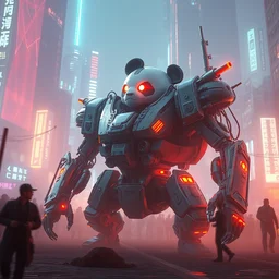 a extreme huge biopunk panda mecha, luminescent, rule of thirds, golden ratio, ambient lighting, syd mead, greg rutkowski, wlop, artgerm, artstation, highly detailed masterpiece