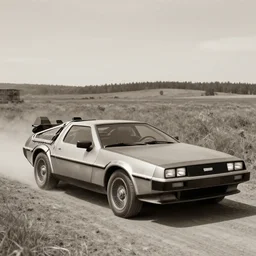 a monochromatic sepia photograph of a delorean on the oregon trail, trending on art station,