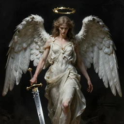 a demonic angel with a broken halo wielding a jagged broken blade in the style of zdzisław beksinski in the style of leonard boyarsky trending on artstation deviantart pinterest hyper detailed photorealistic highlights and shadow hd 8 k post - processing high resolution