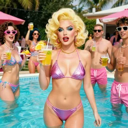 tequila fueled pool party in the style of andy Warhol