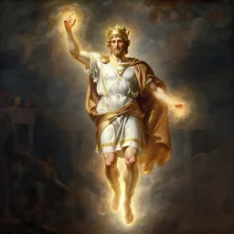 ancient roman steve buscemi wearing the civic crown levitating and glowing with power, art by anders zorn, wonderful masterpiece by greg rutkowski, beautiful cinematic light, american romanticism by greg manchess, jessica rossier