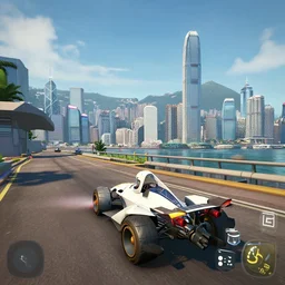 the city of hong kong in the style of rocket league, gaming, 4 k, detailed