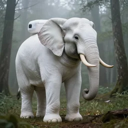 giant elephant in white spacesuit as astronaut in the woods, foggy mood, overcast bokeh - c 5 - n 9