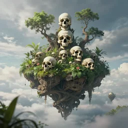 floating sky temple of bones, plants and trees, trending on artstation, beautiful, 4 k