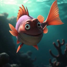 florentin will as a fish, still from animated horror movie, animated movie shot, cinematic lighting