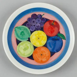 “a bowl of colourful fruit painted in the style of circles within a circle by Vasily Kandinsky”