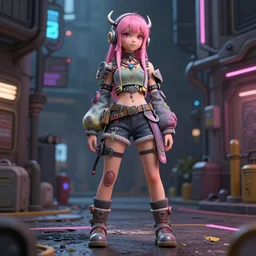 full body character, pink hair female shaman, cyberpunk intricate streetwear, dystopian, trending on artstation, beautiful, intricate complexity, digital painting, cute nendroid, anime, disney, pixar, 8 k, hd, dof, kodak film, volumetric lighting, subsurface scattering, photorealistic, octane render, extreme details