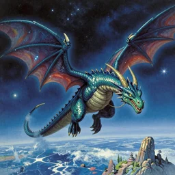 alien space dragon by Roger Dean art
