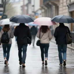 multiple people walking in the city with umbrellas by frank machalowski. blurred people. street crossing. street photography. black and white. ilford delta. long exposure, extreme motion blur on people.