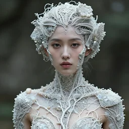 cinestill 5 0 d photo portrait of a beautiful hybrid woman in style of paolo roversi by roberto ferri, basalt body intricate detailed with white vines and wires, intricate sparkling basalt ornamental hair, 5 0 mm lens, f 1. 4, emotionally evoking, head in focus, volumetric lighting, mute colors outdoor