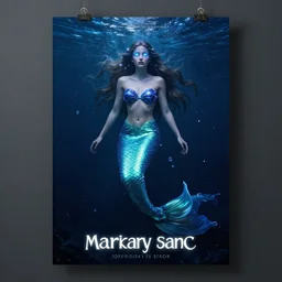Beautiful Poster of a mermaid, full body, cinematic lighting, starlit shining eyes