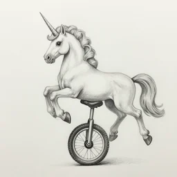 a pencil drawing of a unicorn riding a unicycle