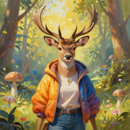 a portrait painting of female sika deer wearing clothes ， humanoid, anthropomorphic, personify, trending on artstation by wenjun lin, irakli nadar, bright colors, octopath traveler, wenjun lin, unreal engine 5 highly rendered, global illumination, radiant light, detailed and intricate environment