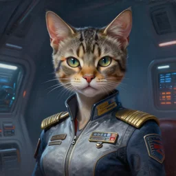 epic professional digital art of female human - cat chimera starship captain, humanoid head, cat ears, painting, by leesha hannigan, iris van herpen, artstation, cgsociety, wlop, epic, much wow, much detail, gorgeous, detailed, masterpiece