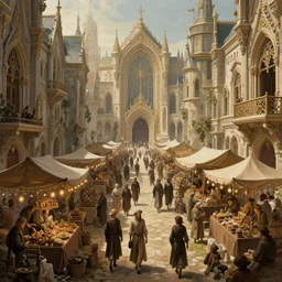 a busy fantasy street market from within a beautiful and ornate city, hyper realistic digital art, by Sylvain Sarrailh, by Sebastian Luca, by Nicodemus Yang-Mattisson, beautiful painting, detailed, cinematic, great composition, rococo, dungeons and dragons, lord of the rings, artstation