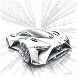 concept art of a futuristic car, pencil drawing, hyperdetailed, extreme perspective, 8 k