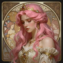 aristocrat sad, female, d & d, fantasy, intricate, elegant, highly detailed, pink hair, digital painting, artstation, octane render, concept art, matte, sharp focus, illustration, hearthstone, art by artgerm, alphonse mucha johannes voss