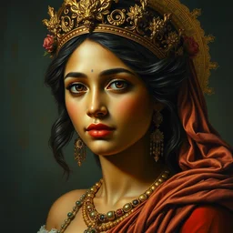 detailed potrait of pretty 8 0's srilankan woman as greek god in baroque style, painting by james jean, craig mullins, j. c. leyendecker, lights, art by ernst haeckel,